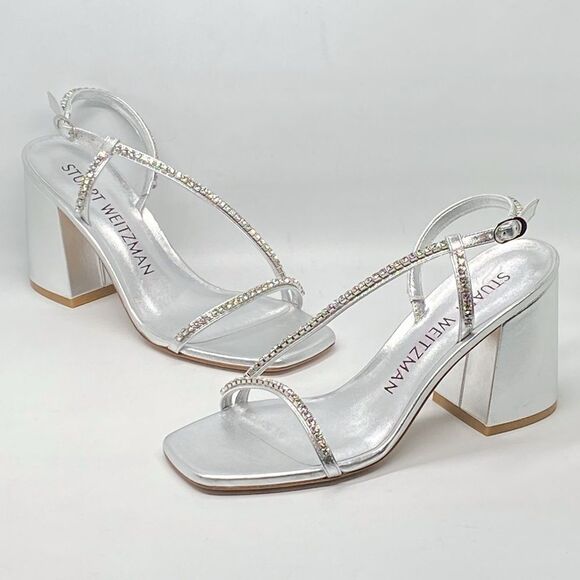 Stuart Weitzman Embellished Metallic Leather Sandals size 8 - Picture 4 of 14
